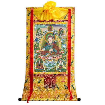 Padmasambhava - Guru Rinpoche - Tibetan thangka painting, close-up detail