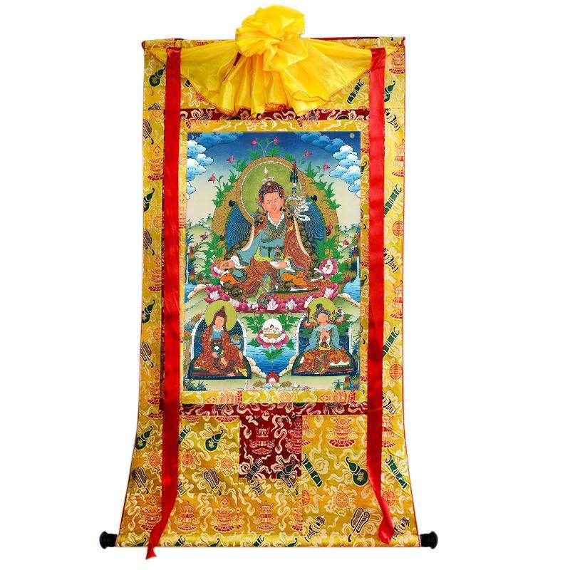 Padmasambhava - Guru Rinpoche with King Trisong Detsen & Shantarakshita - Tibetan thangka painting, view 18