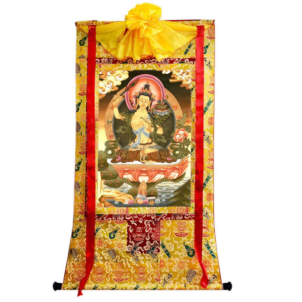 Manjusri - Tibetan thangka painting, close-up detail