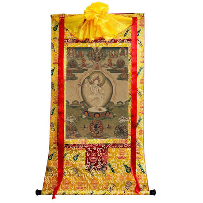 Machig Labdron - 16th Century Old Version - Tibetan thangka painting, close-up detail
