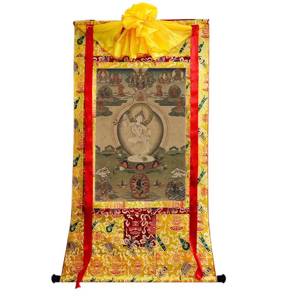 Machig Labdron - 16th Century Old Version - Tibetan thangka painting, close-up detail