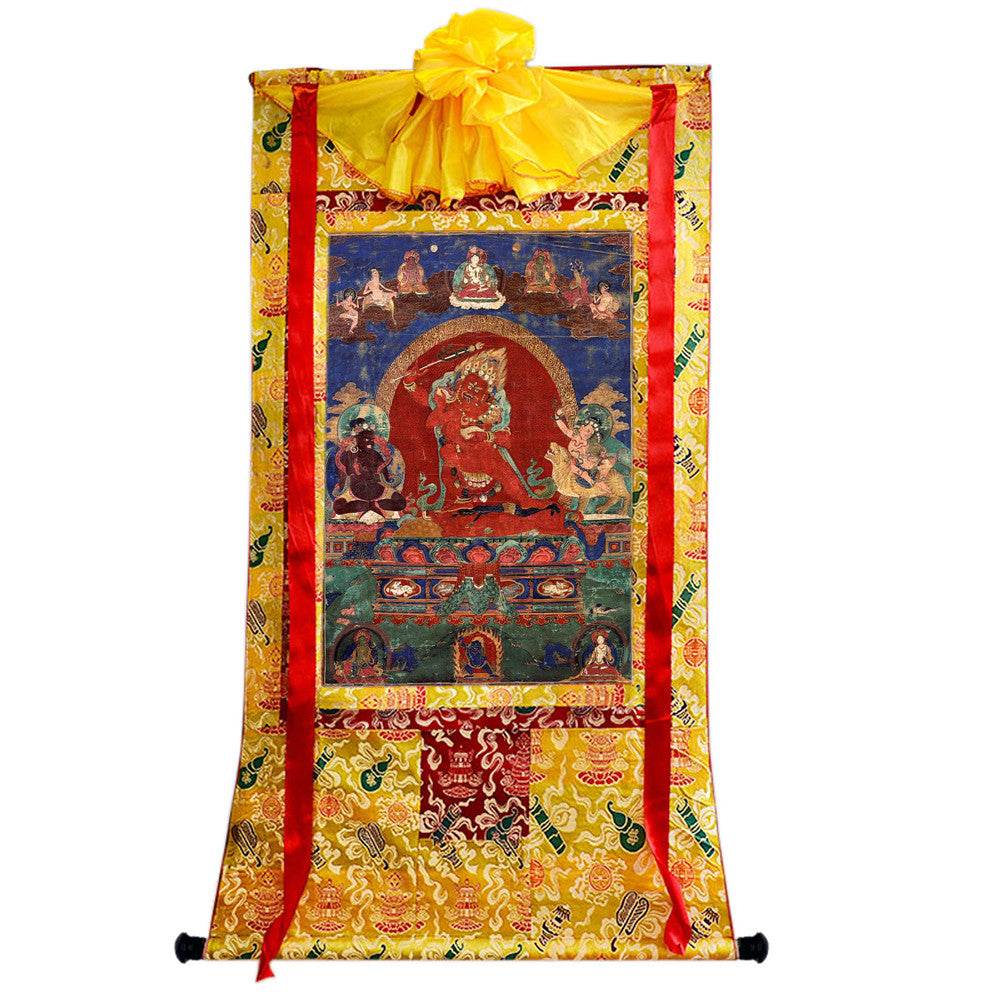Rakta Yamari-Krodharaja - 15th Century Old Version - Tibetan thangka painting, close-up detail