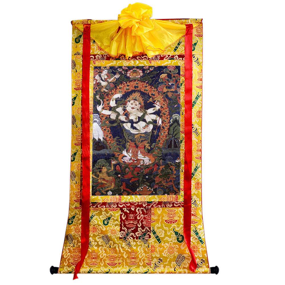 White Mahakala - 17th Century Old Version - Tibetan thangka painting, close-up detail
