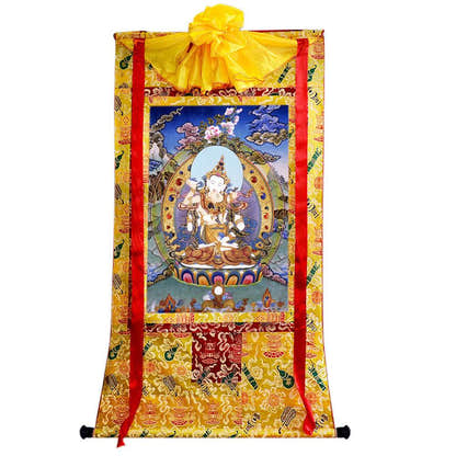 Vajrasattva in Yab Yum - Tibetan thangka painting, close-up detail
