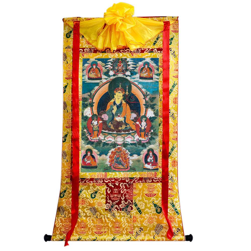Padmasambhava - Guru Rinpoche - 17th Century Version - Tibetan thangka painting, close-up detail