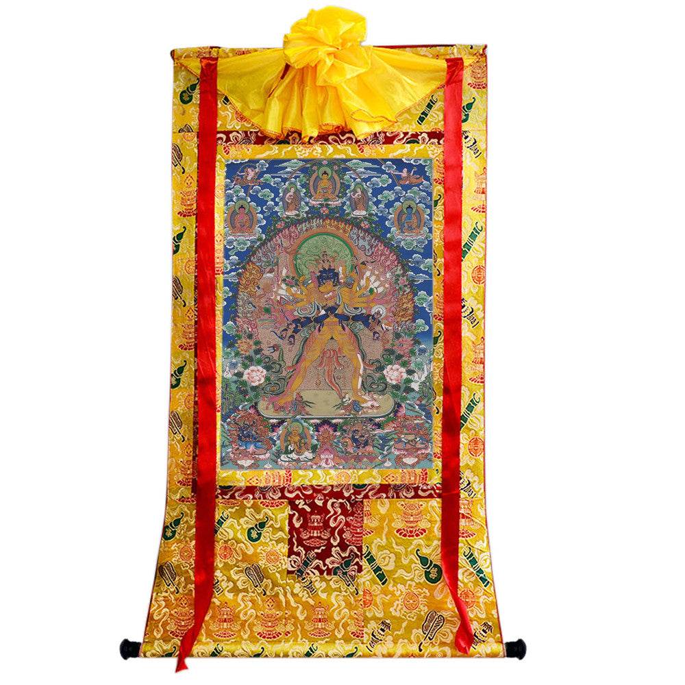 Kalacakravajra - 17th Century Old Version - Tibetan thangka painting, close-up detail
