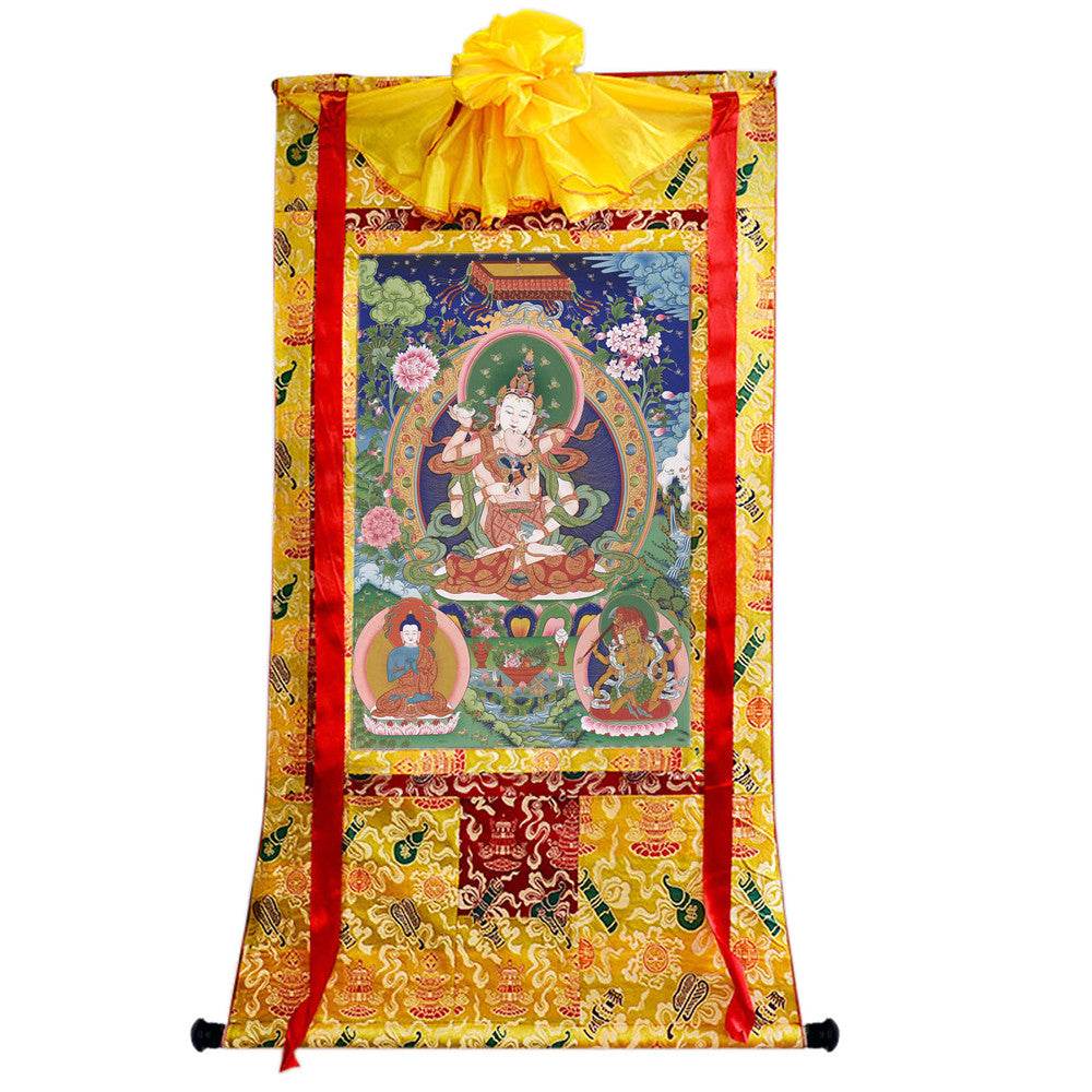 Vajrasattva in Yab Yum - Tibetan thangka painting, close-up detail