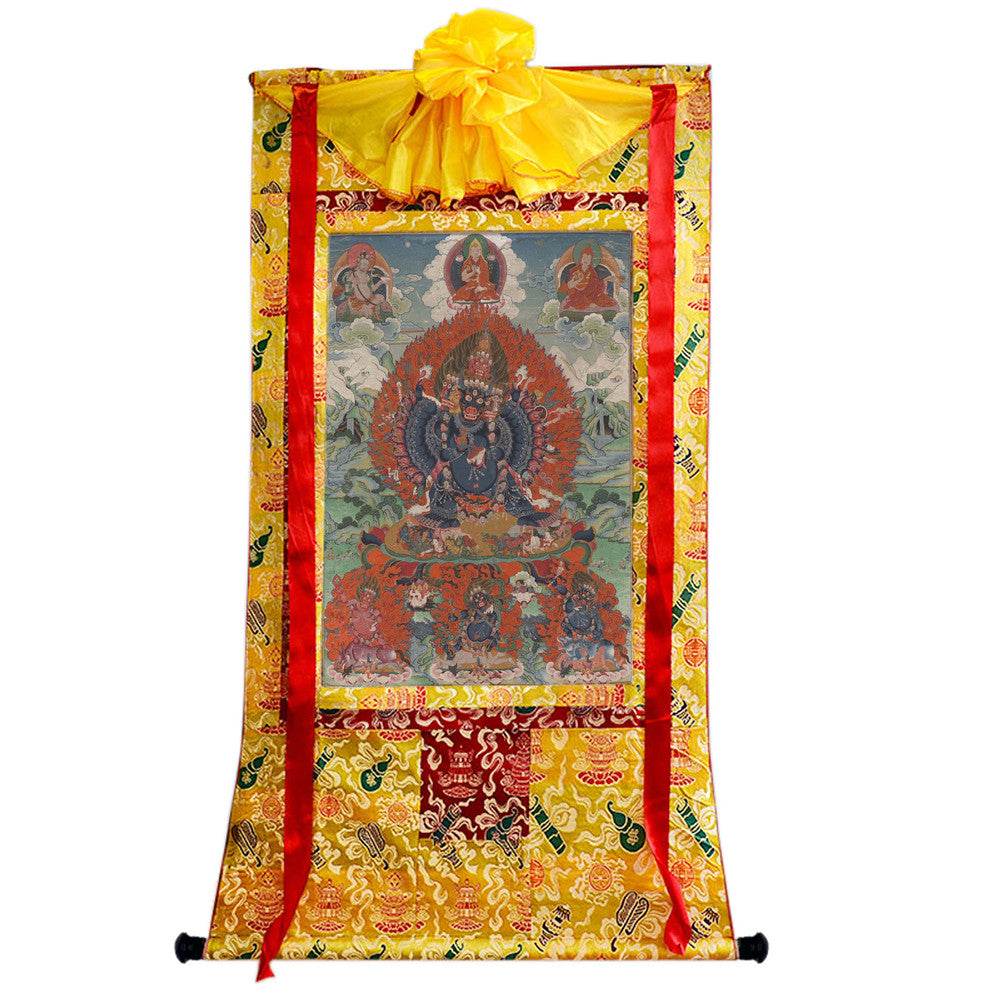 Vajrabhairava / Yamantaka - 17th Century Old Version - Tibetan thangka painting, close-up detail