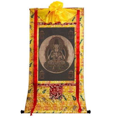 Ekaksara-usnisacakra - Tibetan thangka painting, close-up detail