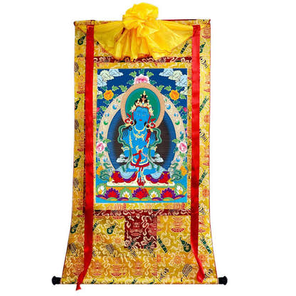 Vajrasattva - Tibetan thangka painting, close-up detail