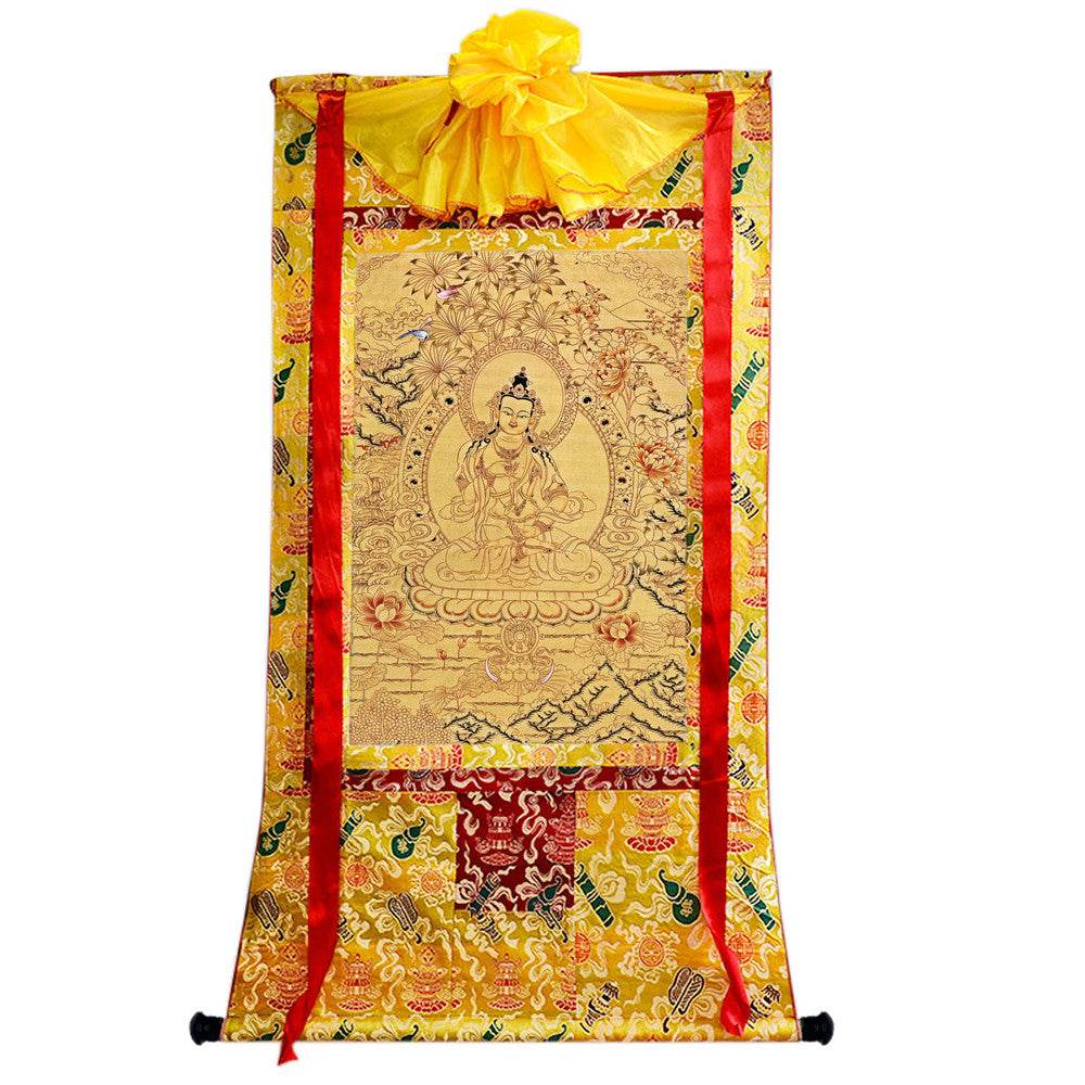 Vajrasattva - Tibetan thangka painting, close-up detail