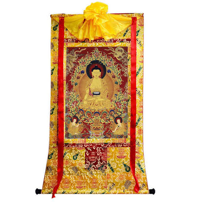 Shakyamuni - Tibetan thangka painting, close-up detail