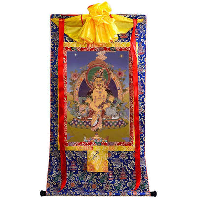 Yellow Jambhala - Tibetan thangka painting, view 4