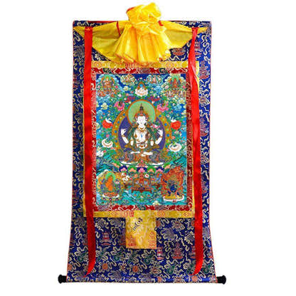 Chenrezig - Tibetan thangka painting, view 4