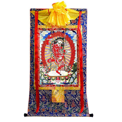 Lion-faced Dakini - Simhamukha - -Simhavaktra -Longsal Sengmar - Tibetan thangka painting, view 4