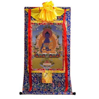 Bhaisajyaguru - Medicine Buddha - Tibetan thangka painting, view 4