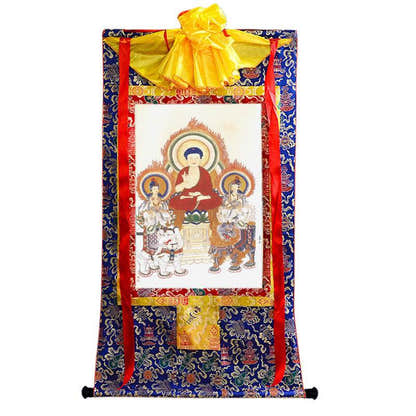 Shakyamuni,Manjusri,Samantabhadra Image - Tibetan thangka painting, view 9