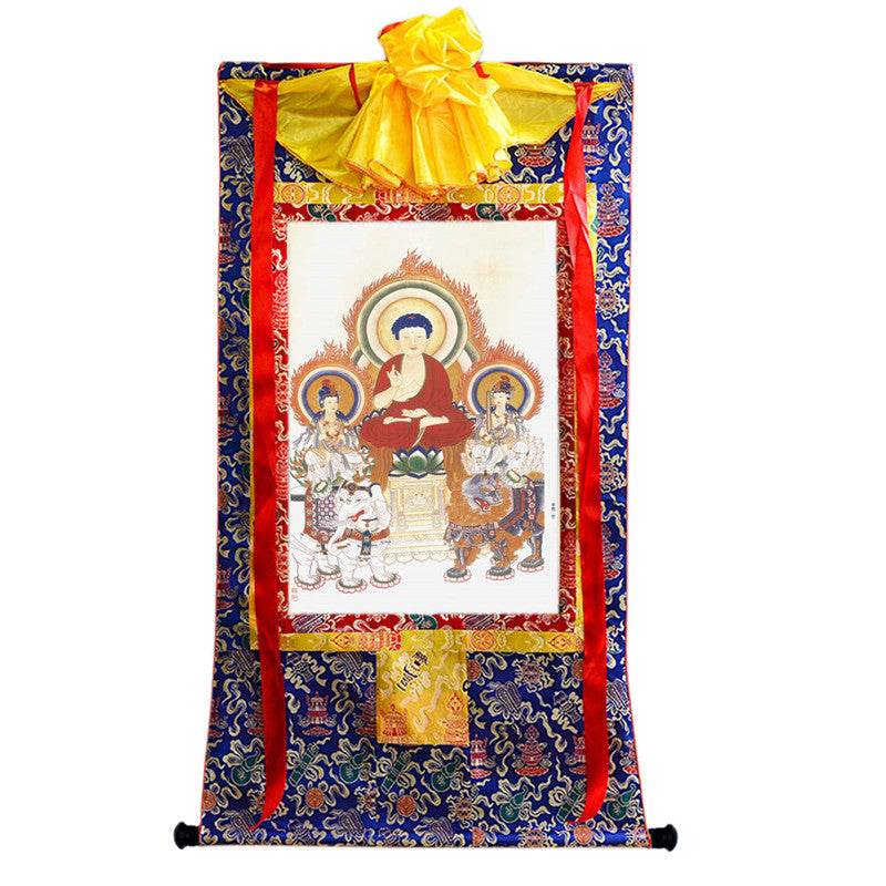 Shakyamuni,Manjusri,Samantabhadra Image - Tibetan thangka painting, view 9