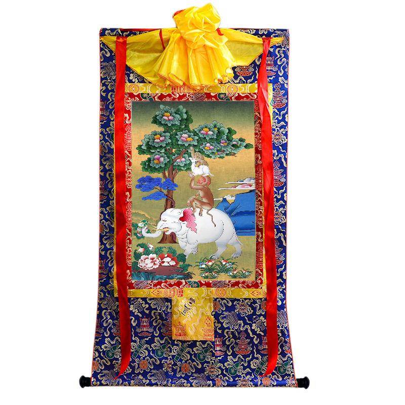 Four Harmonious Animals - Tibetan thangka painting, view 4
