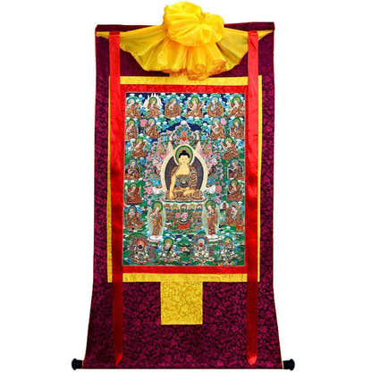 Shakyamuni and Eighteen Arhats - Tibetan thangka painting, view 5