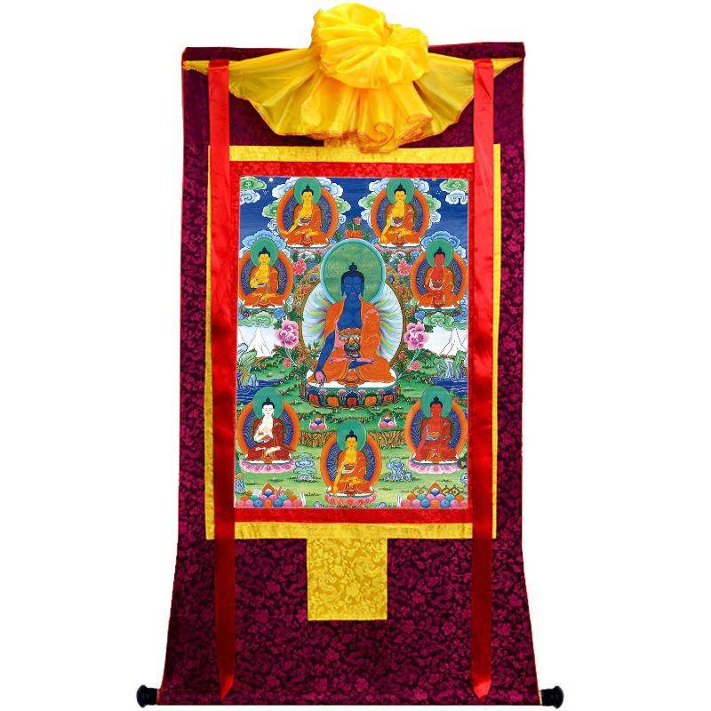 Bhaisajyaguru - Eight Medicine Buddhas - Tibetan thangka painting, view 5