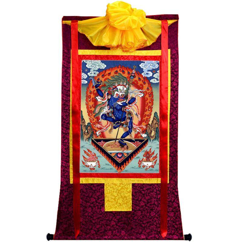 Lion-faced Dakini - Simhamukha - -Simhavaktra -Longsal Sengmar - Tibetan thangka painting, view 5