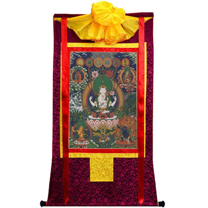 Chenrezig - Tibetan thangka painting, view 5