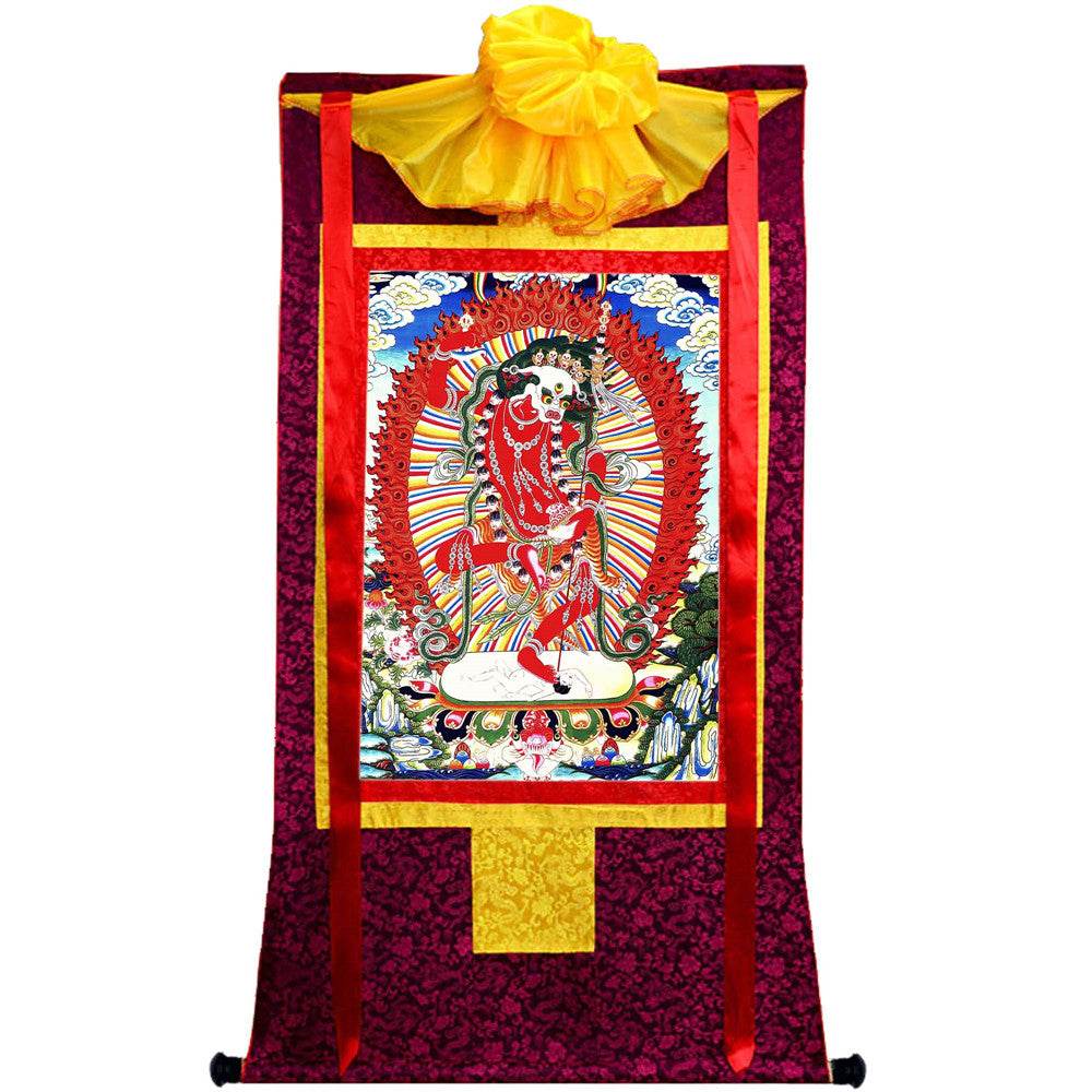Lion-faced Dakini - Simhamukha - -Simhavaktra -Longsal Sengmar - Tibetan thangka painting, view 5