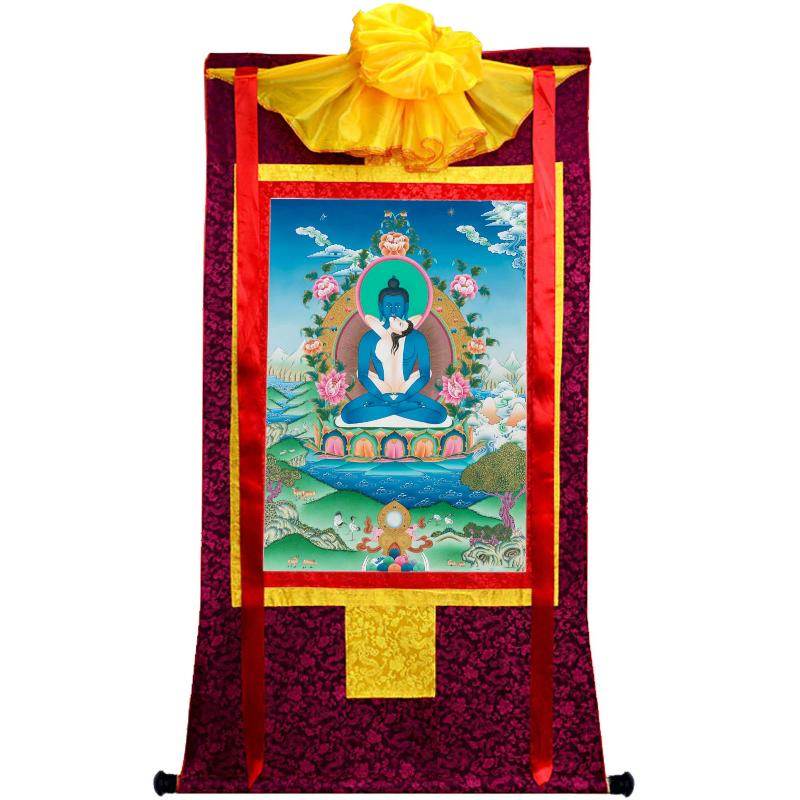 Samantabhadra in Yab Yum - Tibetan thangka painting, view 5