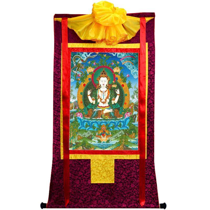 Chenrezig - Tibetan thangka painting, view 5