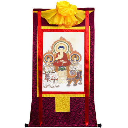 Shakyamuni,Manjusri,Samantabhadra Image - Tibetan thangka painting, view 10
