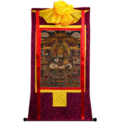 Yellow Jambhala - 13th Century Old Version - Tibetan thangka painting, view 5