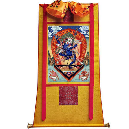 Lion-faced Dakini - Simhamukha - -Simhavaktra -Longsal Sengmar - Tibetan thangka painting, view 6