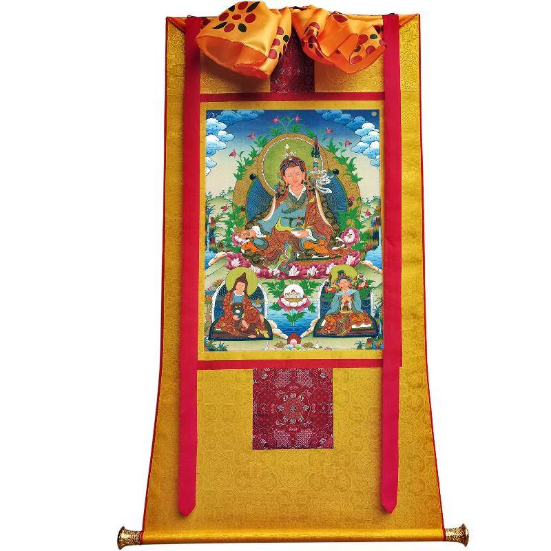 Padmasambhava - Guru Rinpoche with King Trisong Detsen & Shantarakshita - Tibetan thangka painting, view 21