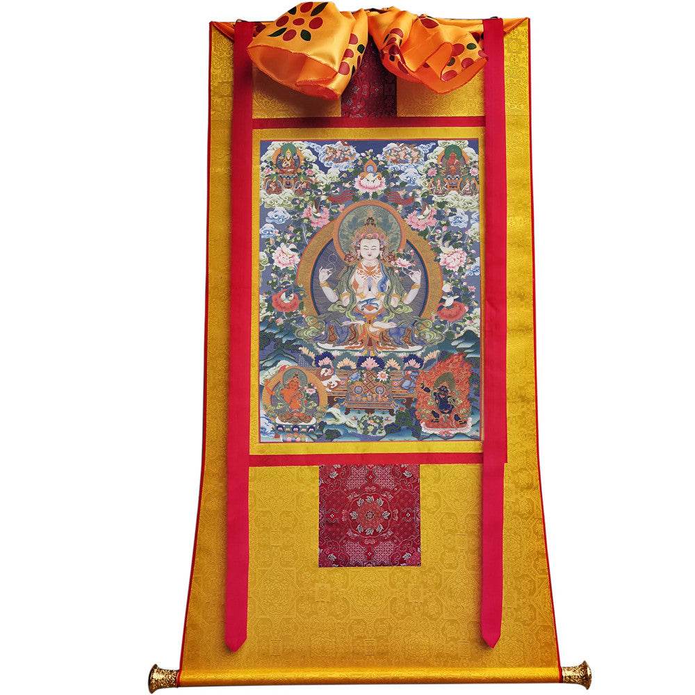 Chenrezig - Tibetan thangka painting, view 6