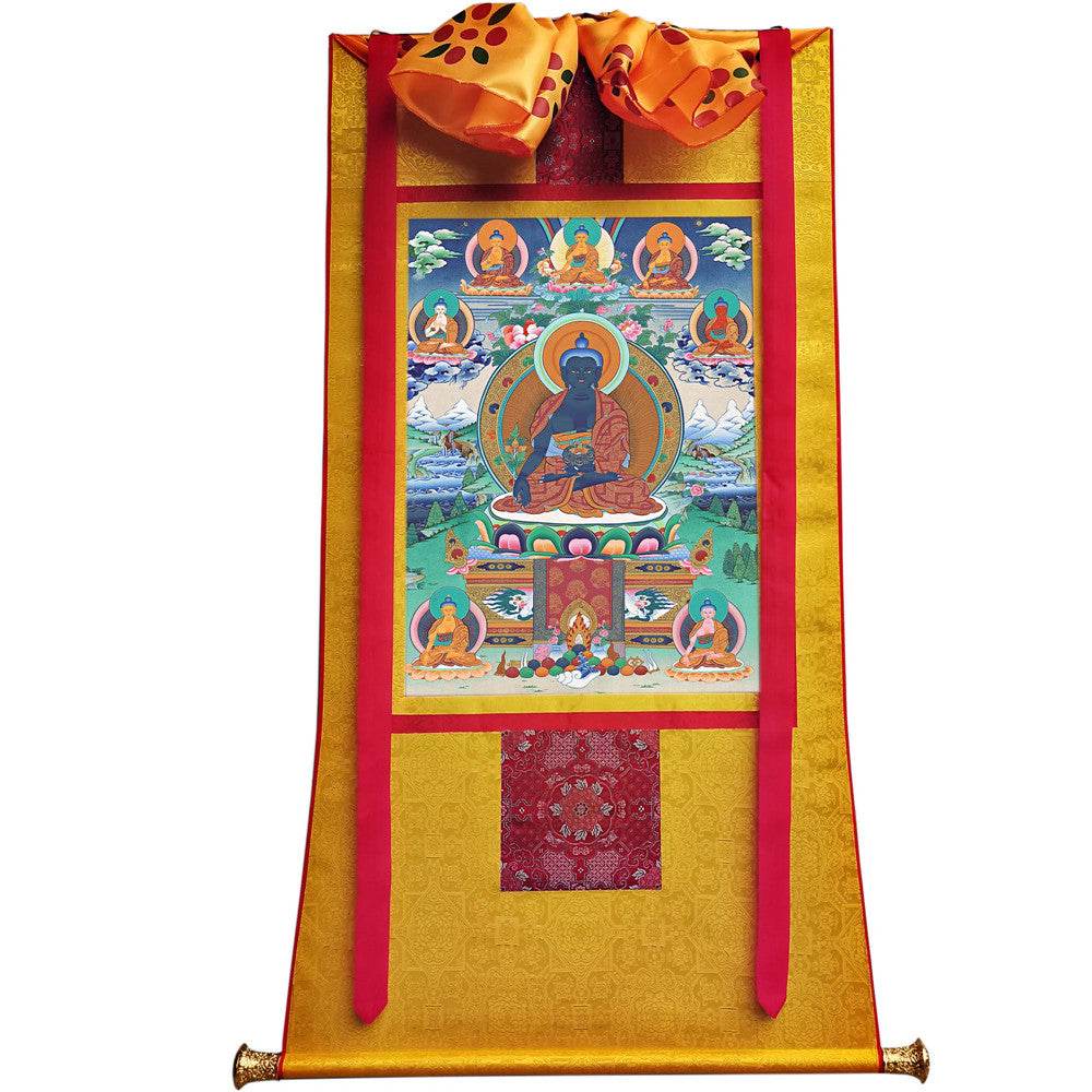 Bhaisajyaguru - Eight Medicine Buddhas - Tibetan thangka painting, view 6