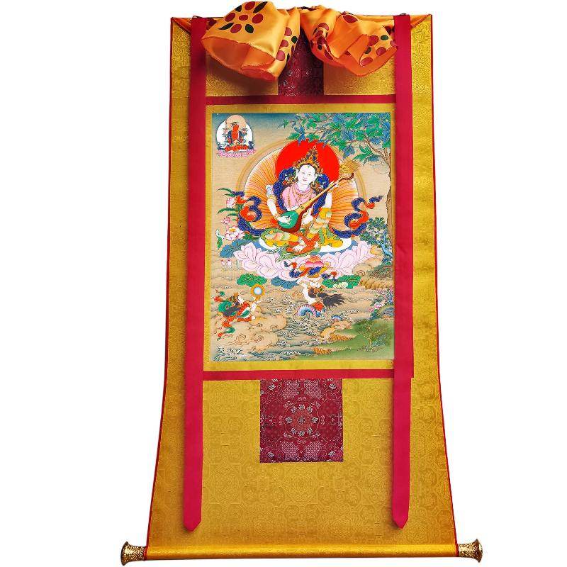 Saraswati དབྱངས་ཅན་མ། - Tibetan thangka painting, view 6