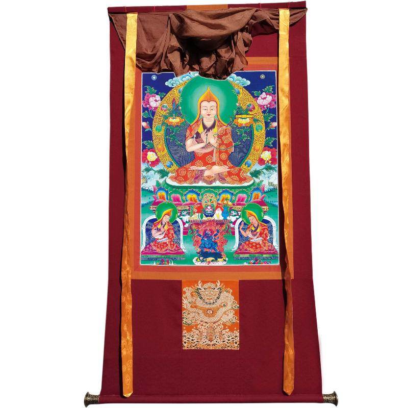 Tsongkhapa and His 2 Disciples - Tibetan thangka painting, view 7