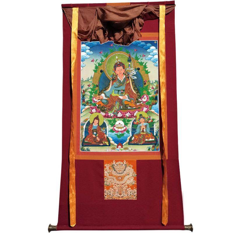 Padmasambhava - Guru Rinpoche with King Trisong Detsen & Shantarakshita - Tibetan thangka painting, view 22