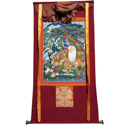 Fulushou - God of Longevity - Tibetan thangka painting, view 7