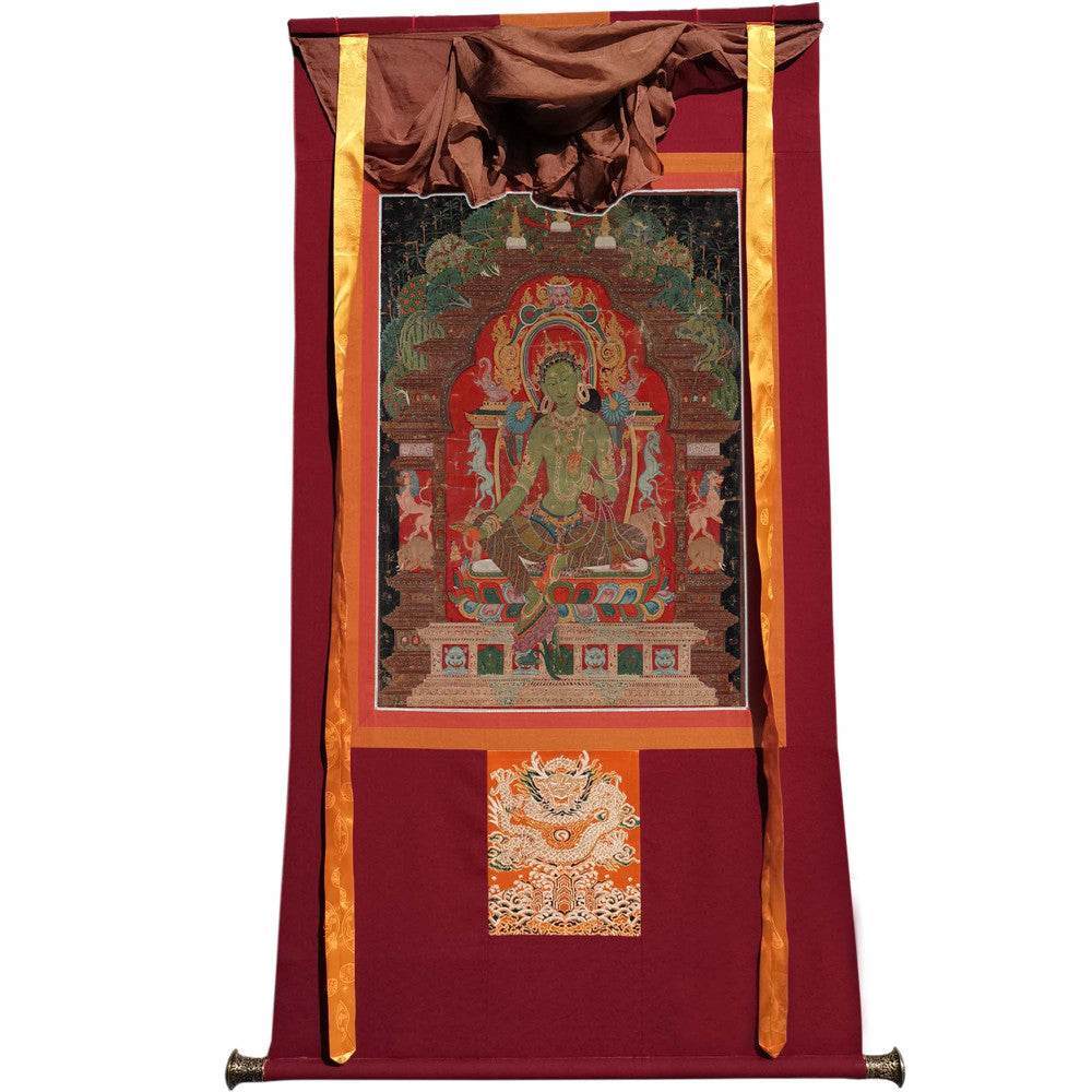 Green Tara - 13th Century - Tibetan thangka painting, view 7
