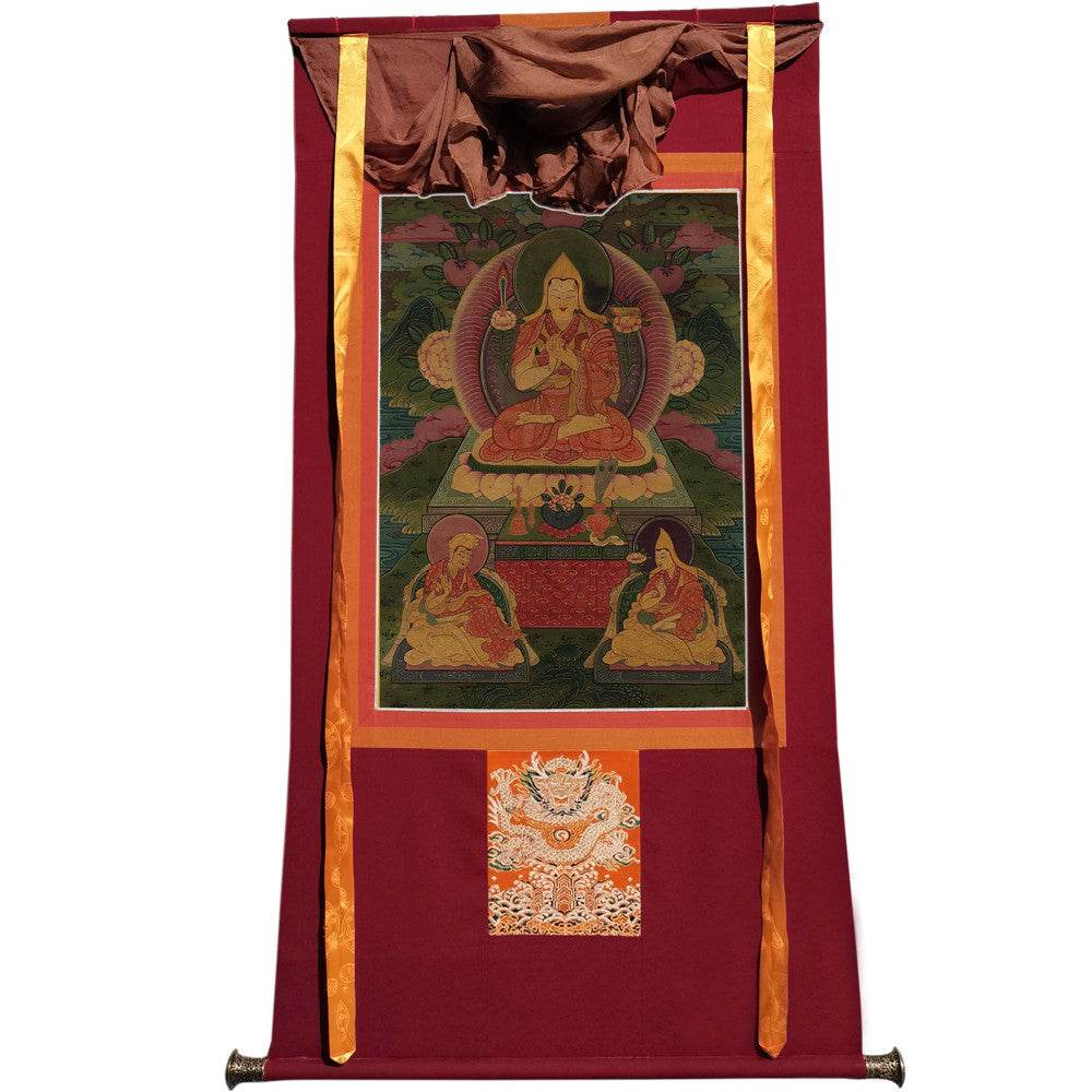 Tsongkhapa and His 2 Disciples - 17th Century - Tibetan thangka painting, view 7