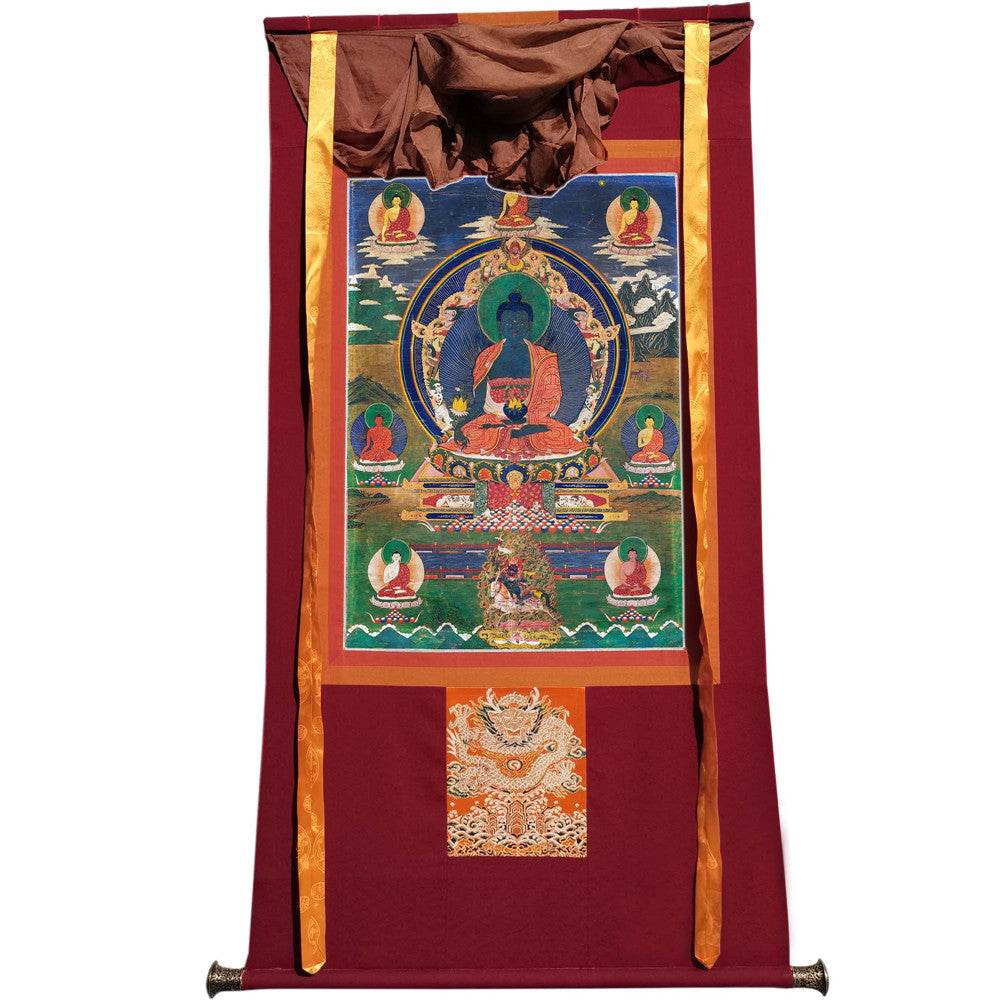 Bhaisajyaguru - Medicine Buddha - Tibetan thangka painting, view 7