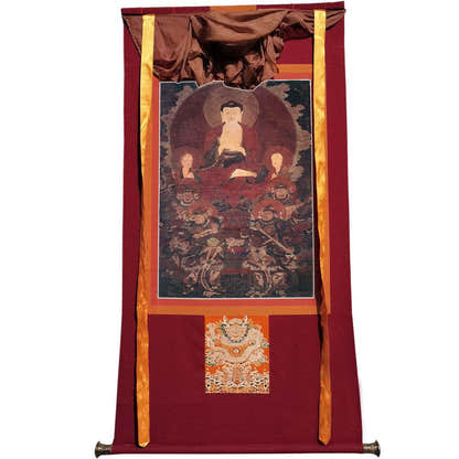 Shakyamuni and the Four Heavenly Kings - Tibetan thangka painting, view 7