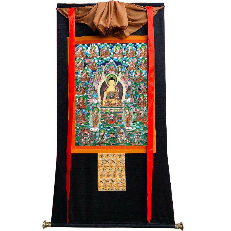 Shakyamuni and Eighteen Arhats - Tibetan thangka painting, view 8