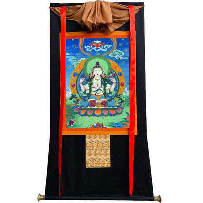 Chenrezig - Tibetan thangka painting, view 8