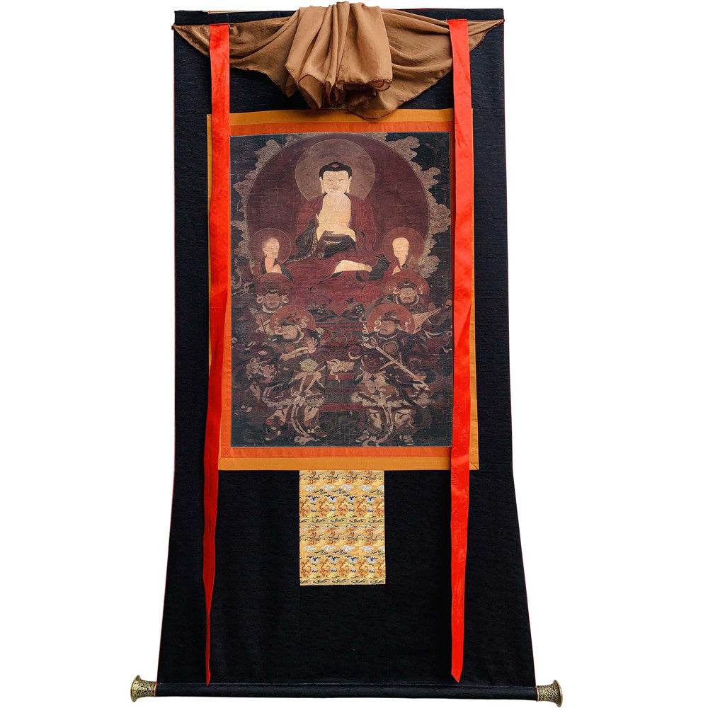 Shakyamuni and the Four Heavenly Kings - Tibetan thangka painting, view 8