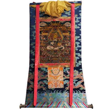 Yellow Jambhala - 13th Century Old Version - Tibetan thangka painting, view 9
