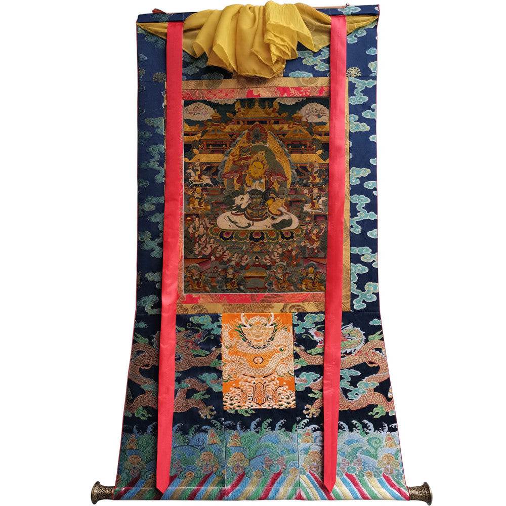 Yellow Jambhala - 13th Century Old Version - Tibetan thangka painting, view 9