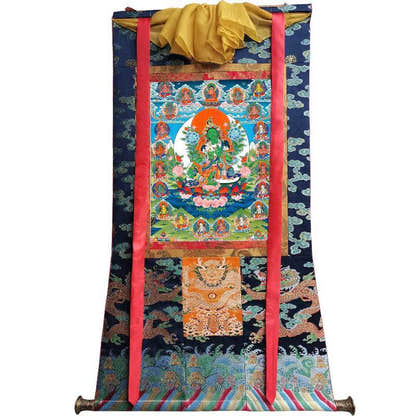 The 21 Taras - Green Tara - Tibetan thangka painting, view 9
